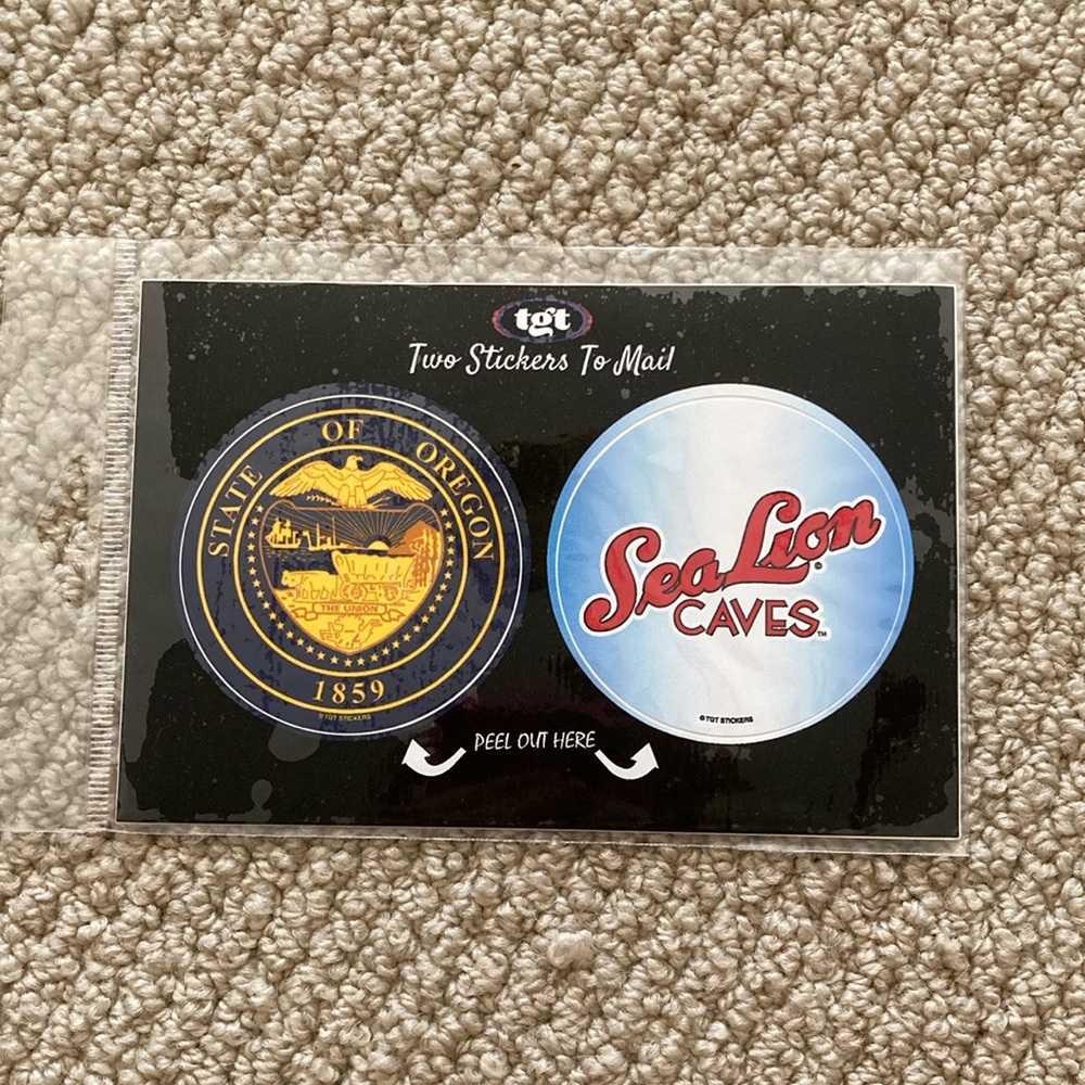 Oregon Coast Sea Lion Caves Sticker Set Oregon Flag Postcard Souvenir NWT